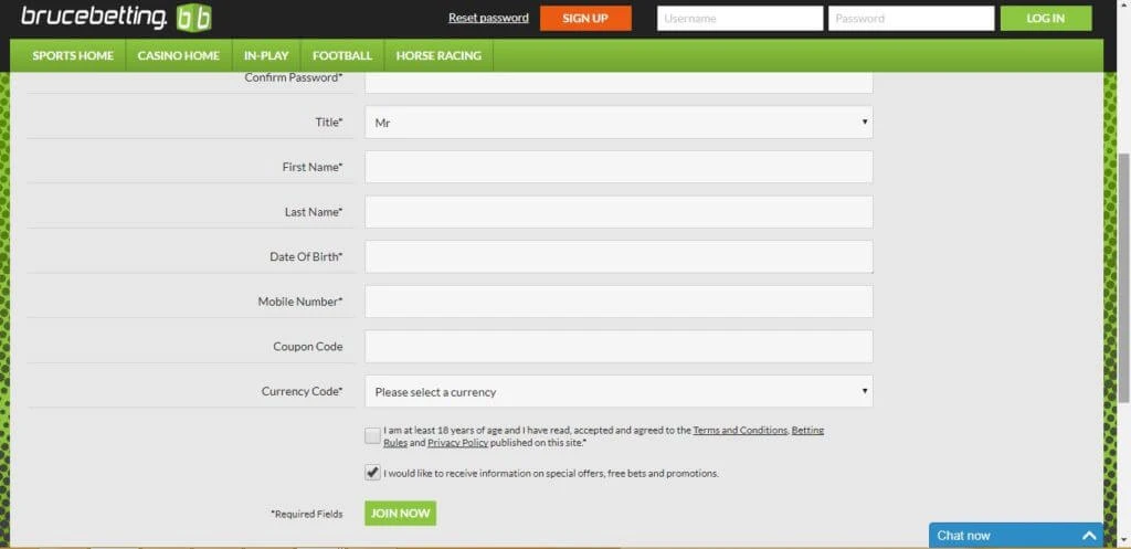 Bruce Betting registration form